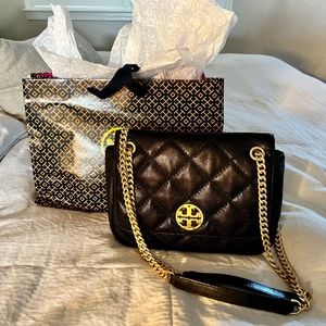 Tory Burch Black Diamond Quilted Leather Willa Women's crossbody Bag